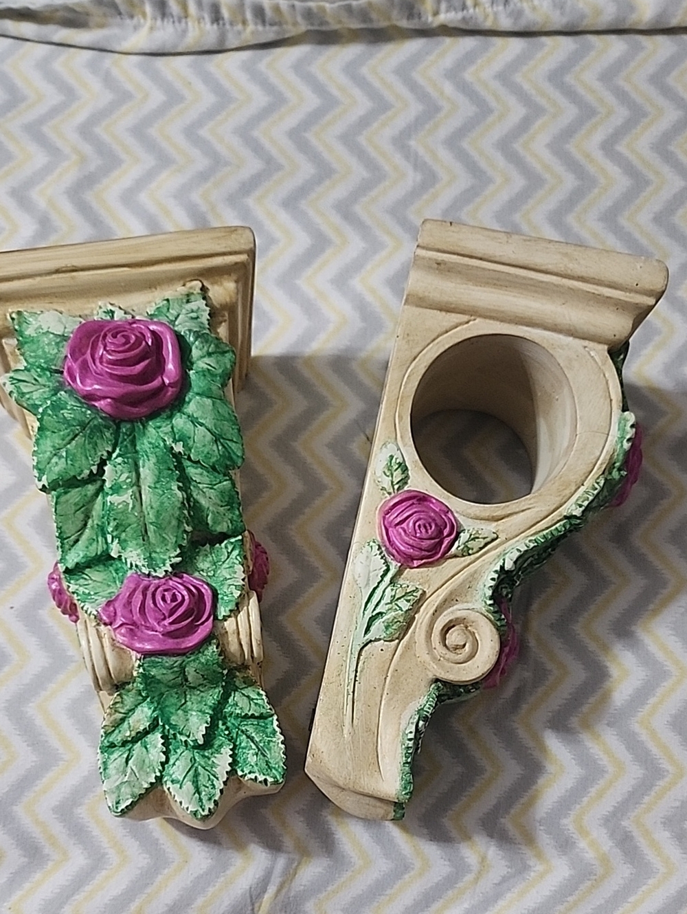 Decorative Floral Curtain Bracket Pair - Rose Accent